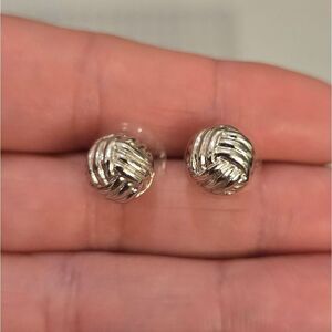 Silver Tone Weaved Studded Earrings